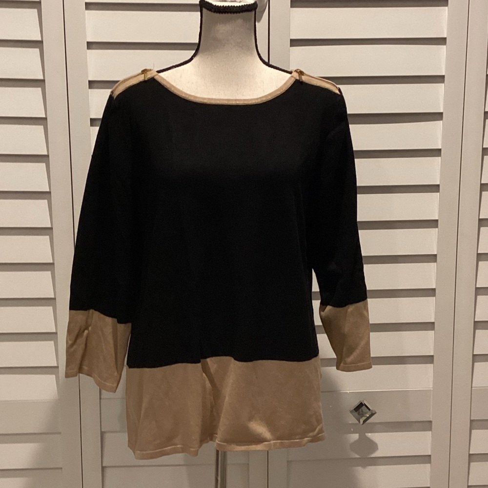 Chic Black and Tan Knit Women's Camisole with zipper accent.